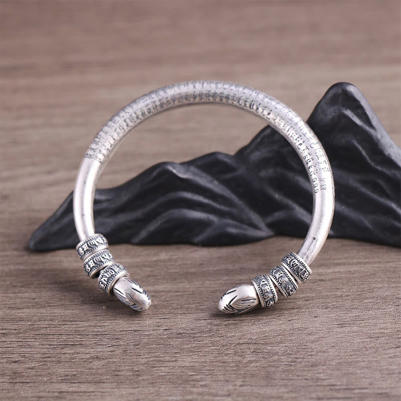 Pulsera de plata de ley 999 con Buddha Stones con forma de corazón Sutra Om Mani Padme Hum grabado paz pureza