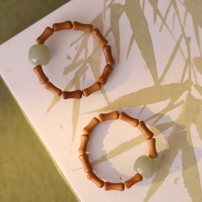 Anillo de suerte de prosperidad de bambú con cuentas de jade hetiano