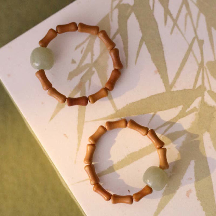 Anillo de suerte de prosperidad de bambú con cuentas de jade hetiano