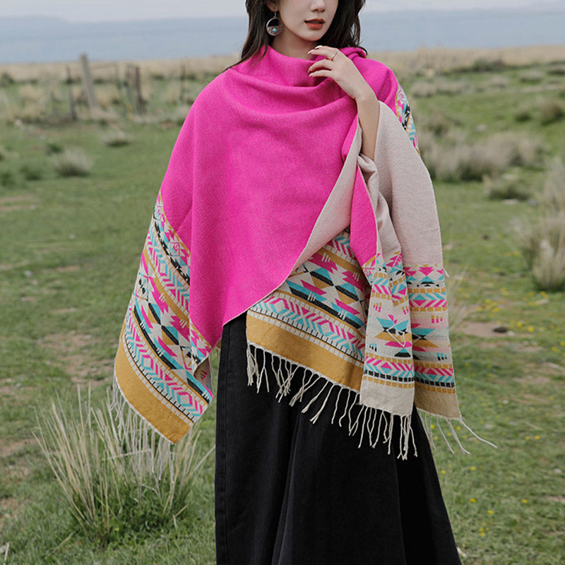 Mantón tibetano de Buddha Stones, geometría colorida, bufanda de viaje acogedora para invierno
