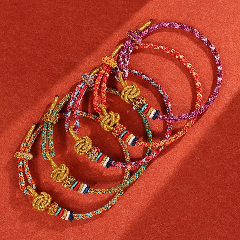 Pulsera de cuerda trenzada de protección de cuerda colorida Dunhuang hecha a mano con Buddha Stones