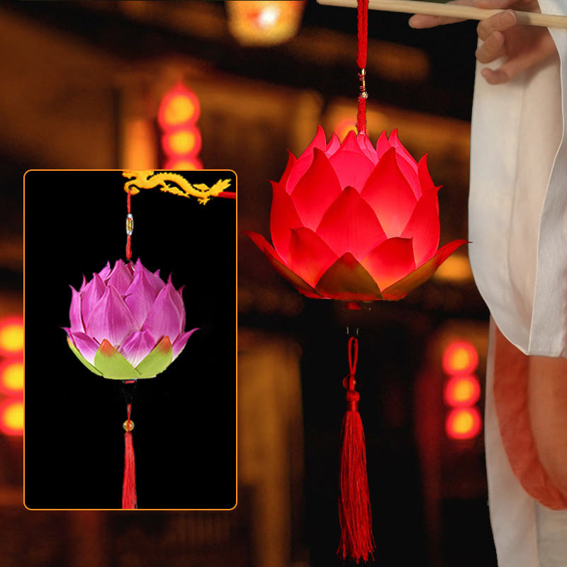 Buddha Stones DIY flor de loto dragón linterna borla lámpara decoración