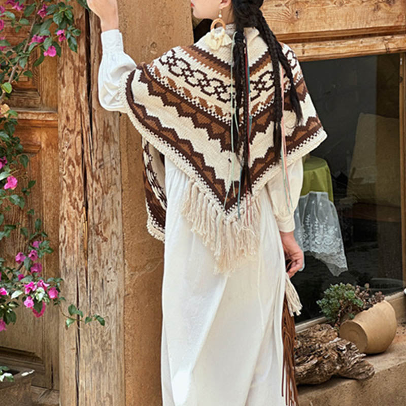Buddha Stones Tibetano Rayas Marrón Beige Borla Mantón Invierno Acogedor Viaje Bufanda Envoltura