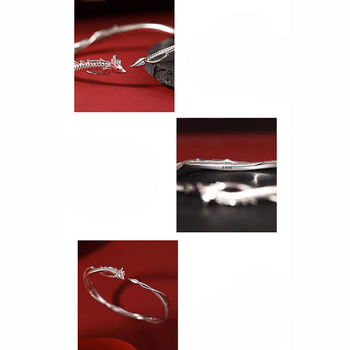 Brazalete de plata de ley 925 con Buddha Stones, diseño del año del dragón, pulsera de metal de la suerte