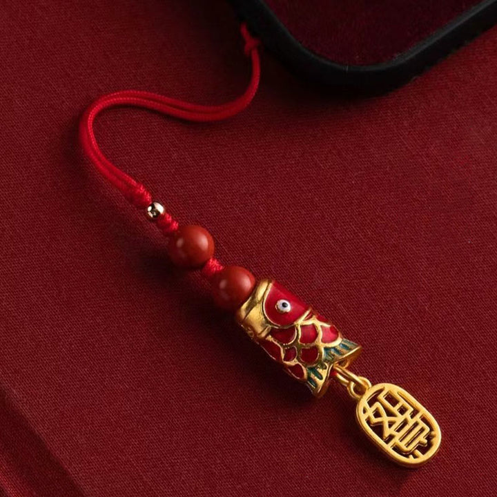 Buddha Stones, pez Koi, cinabrio que atrae la riqueza, deseo Ruyi, amuleto de suerte, decoración colgante para teléfono