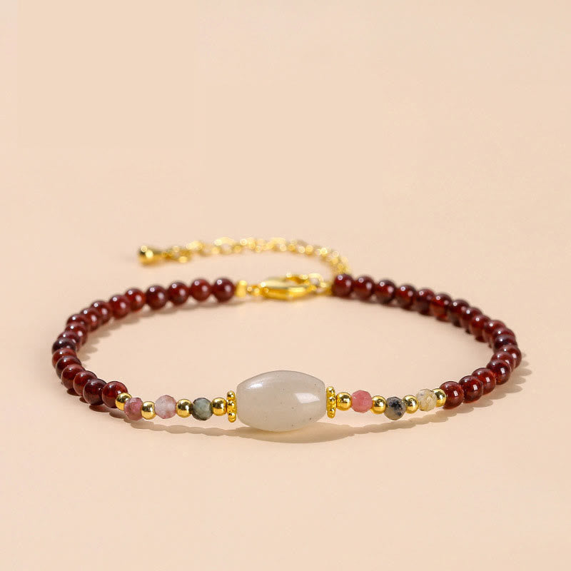 Pulsera Pasión con Cuentas de Turmalina y Jade Granate con Buddha Stones