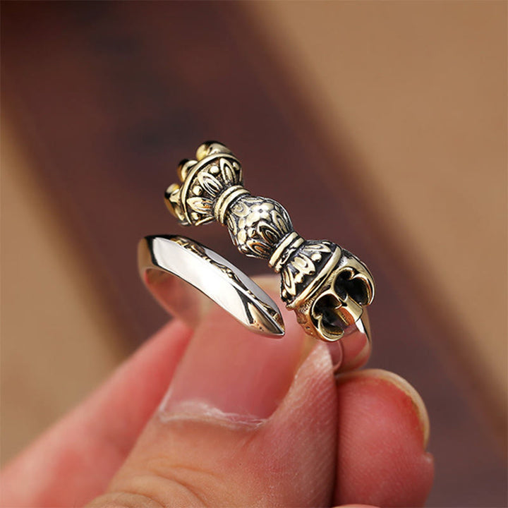 Anillo ajustable de cobre con diseño grabado de Dorje Vajra tibetano, Buddha Stones , suerte y riqueza