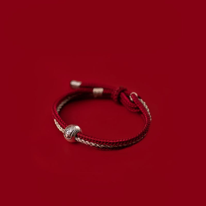 Pulsera de cuerda de la suerte de la diosa de la riqueza Zakiram tibetana de plata de ley 925 con Buddha Stones