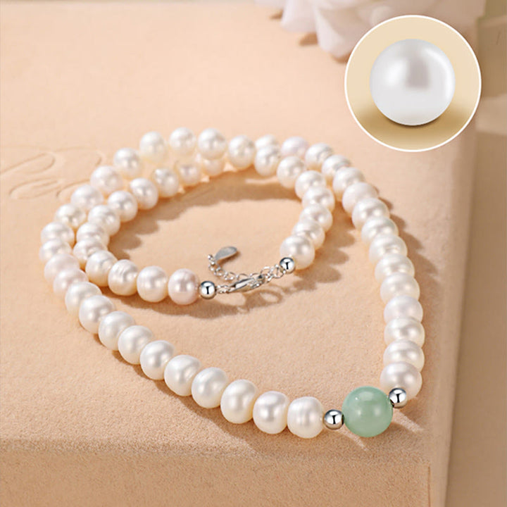 Collar curativo de jade y perlas naturales de plata de ley 925 con Buddha Stones , pendientes con caja de regalo