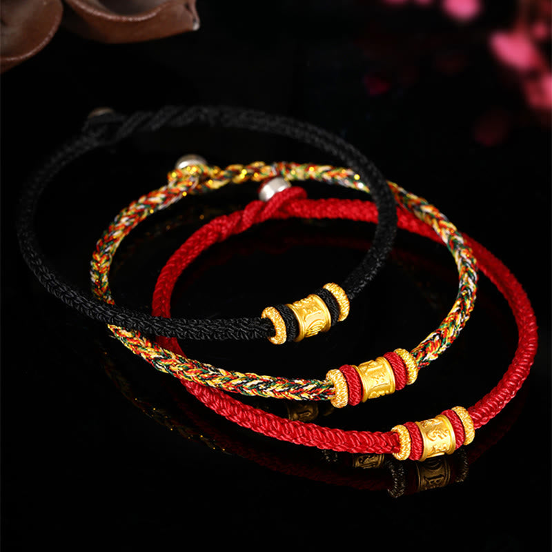Pulsera de cuentas de la suerte con Buddha Stones Tíbet, oro 999, Om Mani Padme Hum, protección grabada