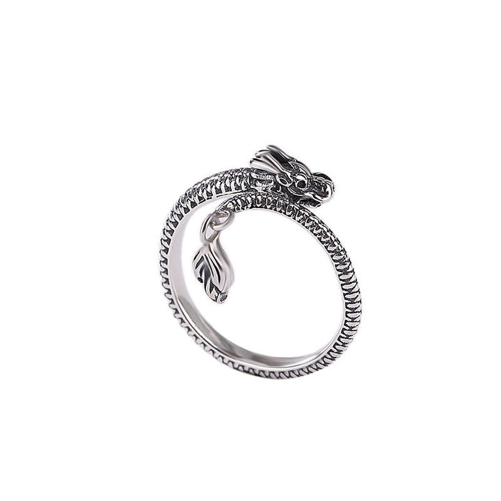 Anillo ajustable de plata de ley 925 con Buddha Stones , diseño vintage del Año del Dragón, protección de la suerte
