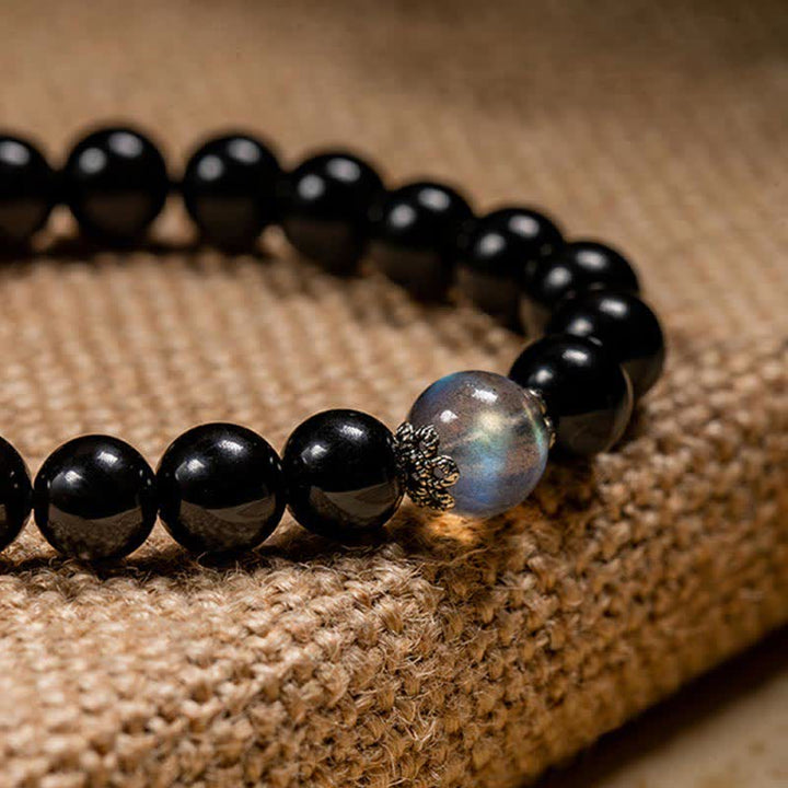 Pulsera de fuerza de piedra lunar de obsidiana negra de plata de ley 925 con Buda natal del zodíaco chino - image 15