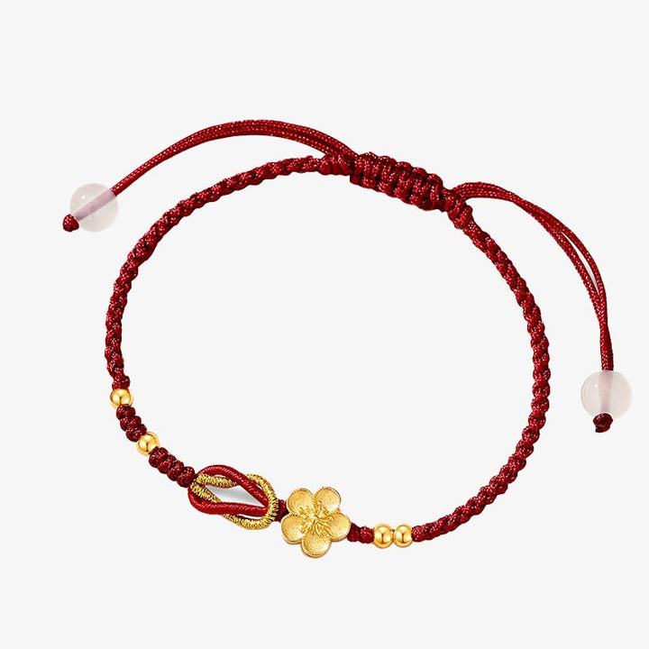 Pulsera de la suerte de calcedonia Sakura con flores de cerezo de plata de ley 925 hecha a mano con Buddha Stones