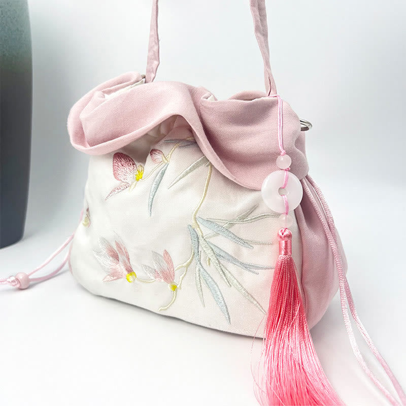 Buddha Stones Suzhou Bordado Camelia Magnolia Peonía Loto Seda Bolso Bandolera Bolso Bandolera Bolso