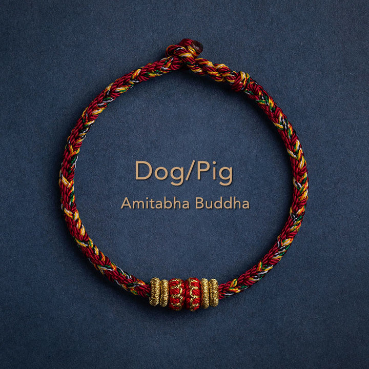 Pulsera de cuerda trenzada de fuerza de la suerte del Buda Natal del zodíaco chino hecha a mano del Tíbet con Buddha Stones