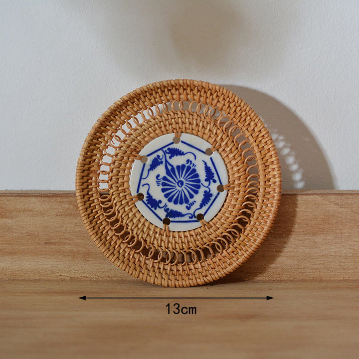 Posavasos de cerámica con estampado de flores, tapete para taza de té