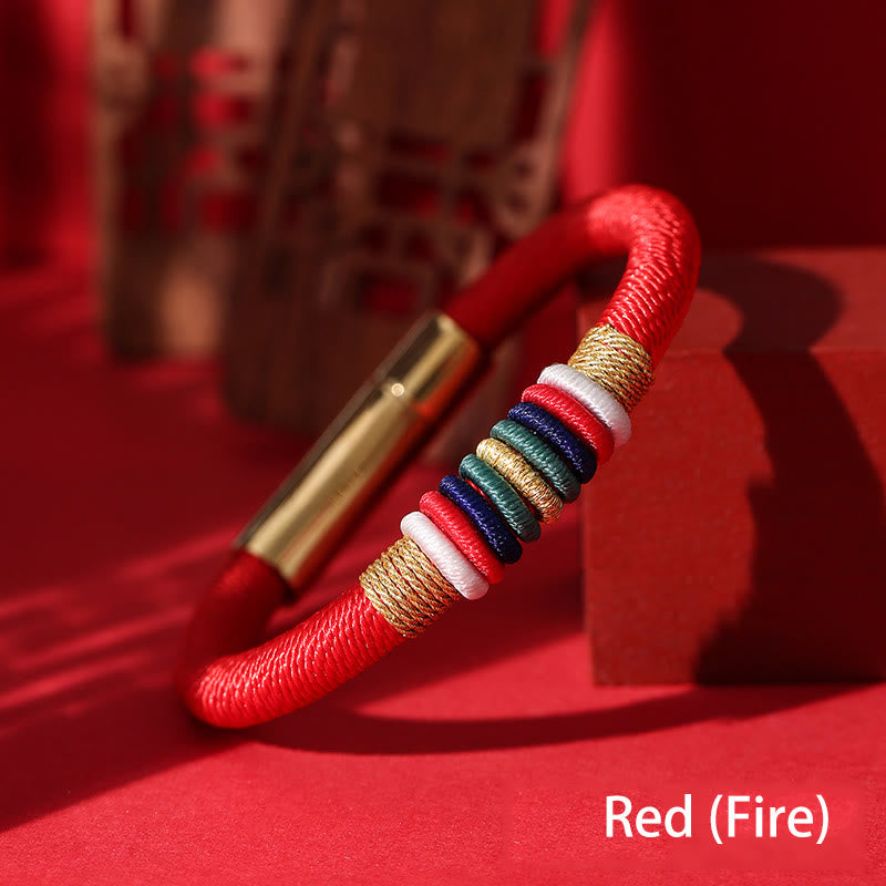 Pulsera de cuerda trenzada de la suerte de cinco elementos con nudo King Kong colorido hecho a mano tibetano con Buddha Stones