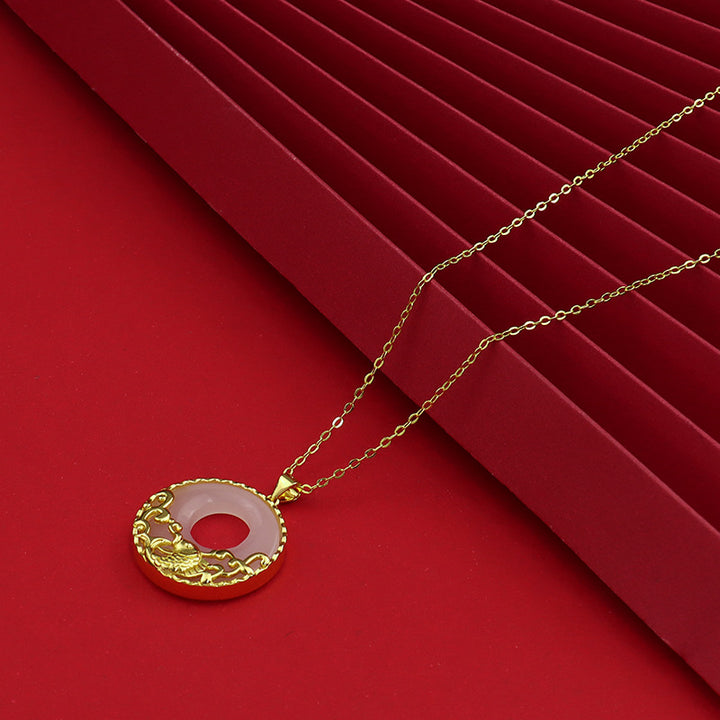 Colgante de collar de prosperidad de acero de titanio con pez Koi de jade blanco - image 3