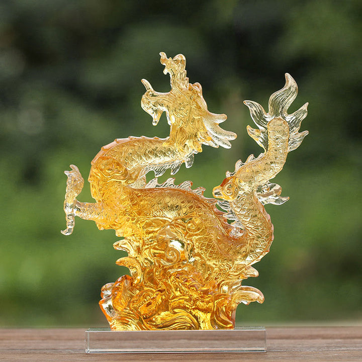Buddha Stones hechas a mano, zodíaco chino, dragón amarillo Liuli, pieza de arte con cristal, protección de la suerte, decoración para el hogar y la Oficina