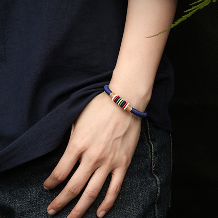 Pulsera de cuerda trenzada de la suerte de cinco elementos con nudo King Kong colorido hecho a mano tibetano con Buddha Stones