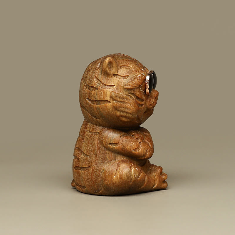 Buddha Stones pequeñas, decoraciones de escritorio positivas grabadas con tigre de sándalo verde