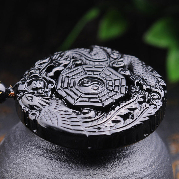 Collar con colgante de obsidiana con diseño de dragón Bagua y Buddha Stones - image 3