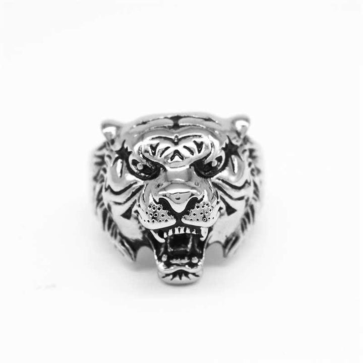 Anillo de motociclista Punk Rock con equilibrio de acero titanio y cabeza de tigre Animal para hombre
