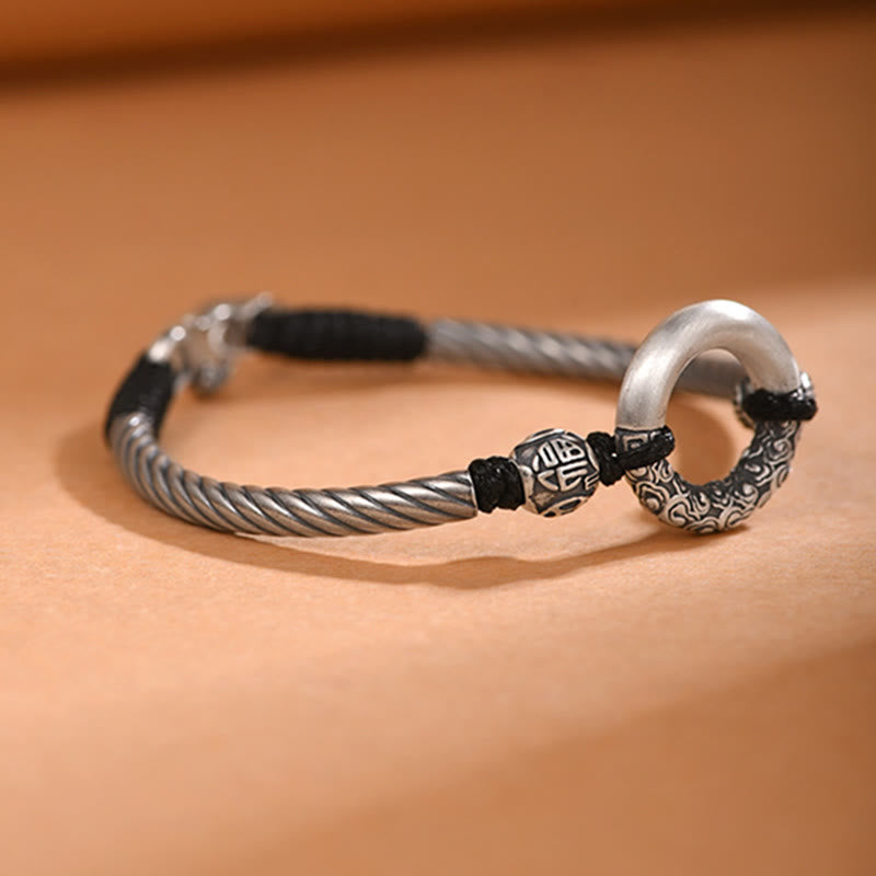 Pulsera de plata de ley 999 con Buddha Stones , hebilla de la paz, moneda de cobre, nubes auspiciosas, pulsera de la fortuna