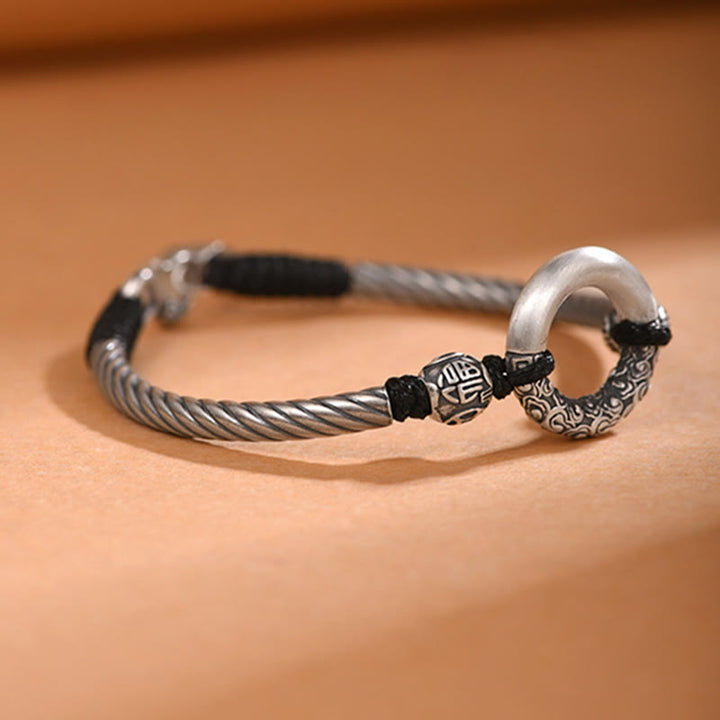 Pulsera de plata de ley 999 con Buddha Stones , hebilla de la paz, moneda de cobre, nubes auspiciosas, pulsera de la fortuna