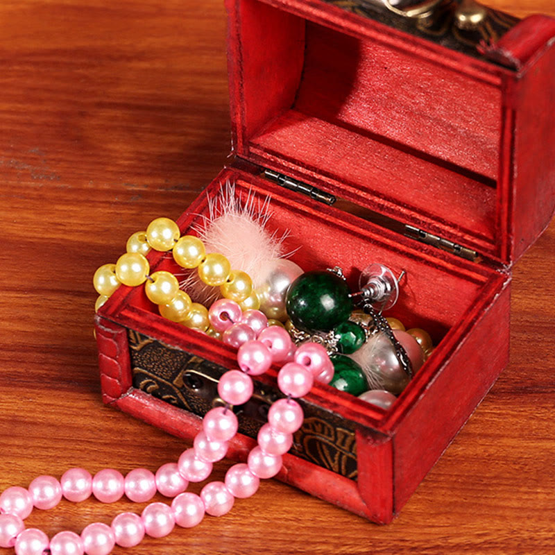 Caja de joyería de madera pequeña Retro con Buddha Stones , caja de almacenamiento de joyería con flor de hierba Narciso, moneda de cobre, uva dorada de loto