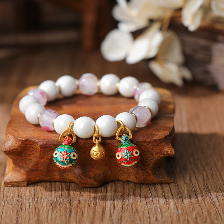 Pulsera de la suerte con cuentas de porcelana coloridas de cristal Liuli con Buddha Stones que tragan oro y bestia familiar