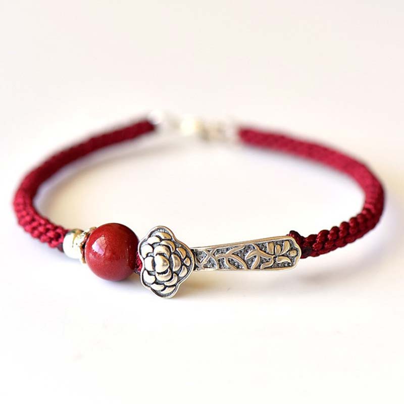 Pulsera de hilo de bendición de cinabrio de plata de ley 925 con Buddha Stones