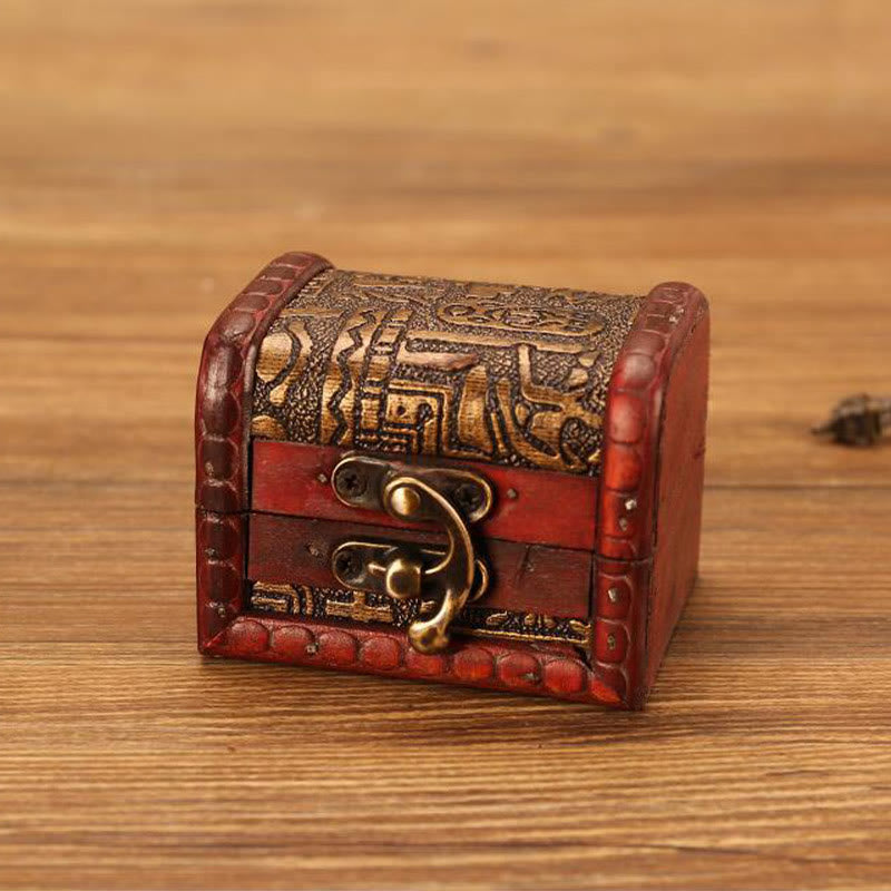 Caja de joyería de madera pequeña Retro con Buddha Stones , caja de almacenamiento de joyería con flor de hierba Narciso, moneda de cobre, uva dorada de loto
