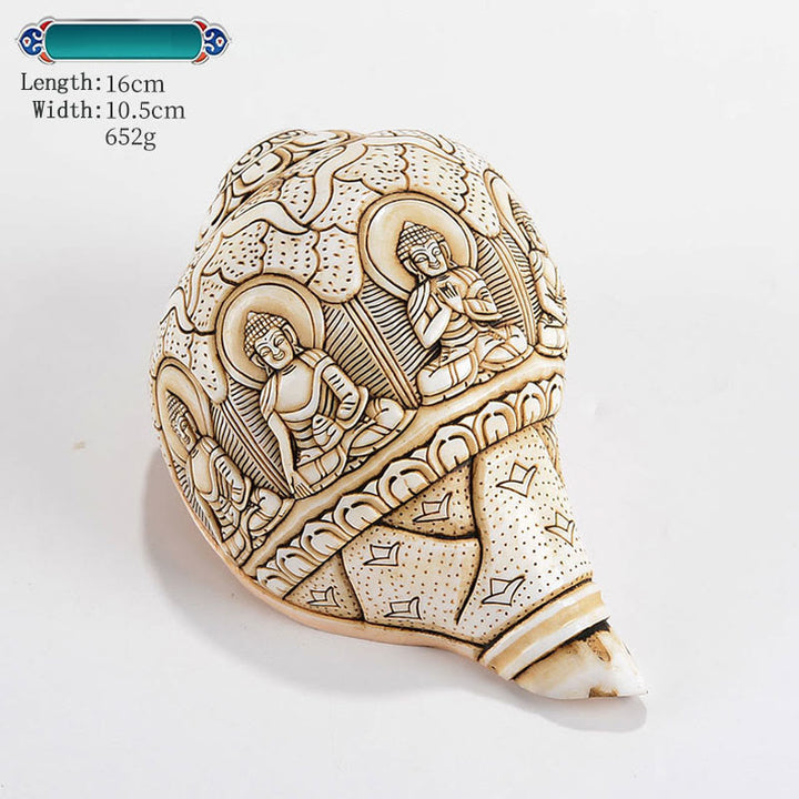 Concha tibetana hecha a mano grabada Shankha Buddha Avalokitesvara, decoración de riqueza