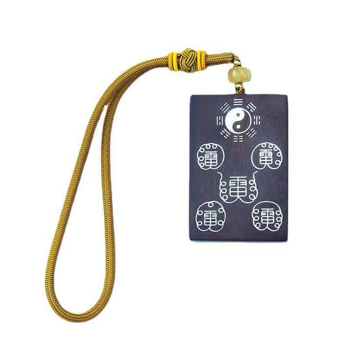 Buddha Stones Plata de Ley 999 Hoja pequeña Sándalo Rojo Taoísmo Cinco Montañas Sagradas Yin Yang Bagua Collar de protección Colgante Llavero