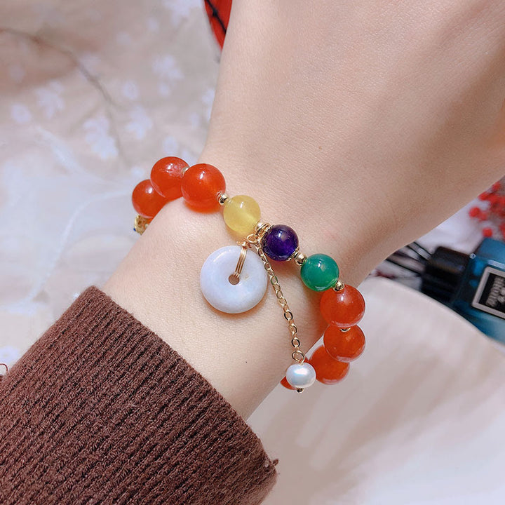 Pulsera de confianza con dije de hebilla de paz y ágata roja de jade con Buddha Stones