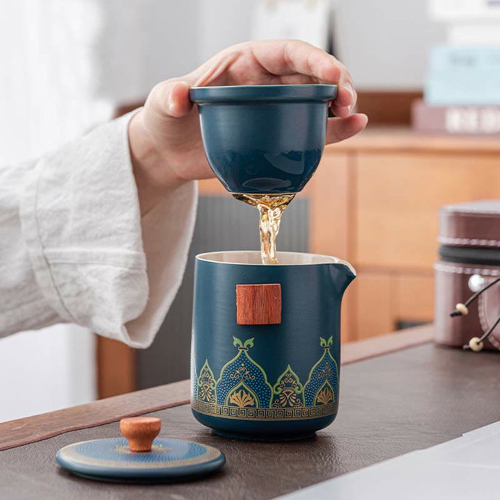 Tetera de cerámica de Gongfu chino con flores de Buddha Stones , bolsa portátil para juego de té de viaje al aire libre - image 7
