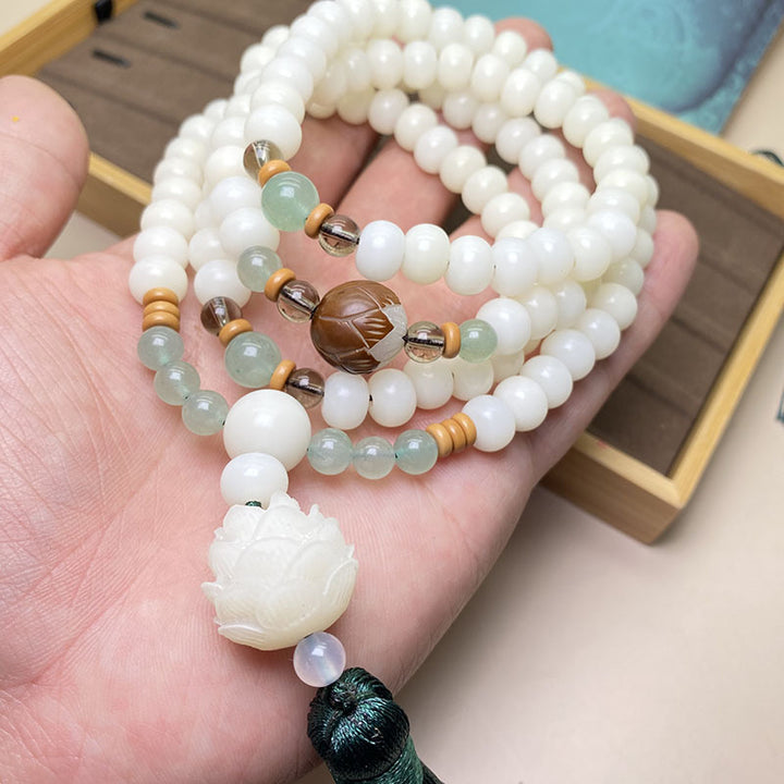 Pulsera de protección con 108 cuentas de Mala de semillas de Bodhi blancas de Buddha Stones
