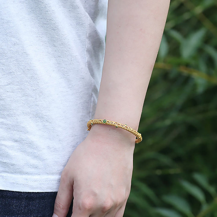 Brazalete de pulsera curativa con Buddha Stones , Jade cian, cobre, nubes propicias, calma