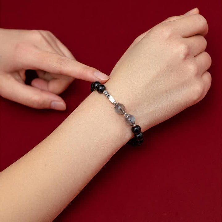 Pulsera de pareja de fuerza de piedra lunar de obsidiana de plata de ley 925