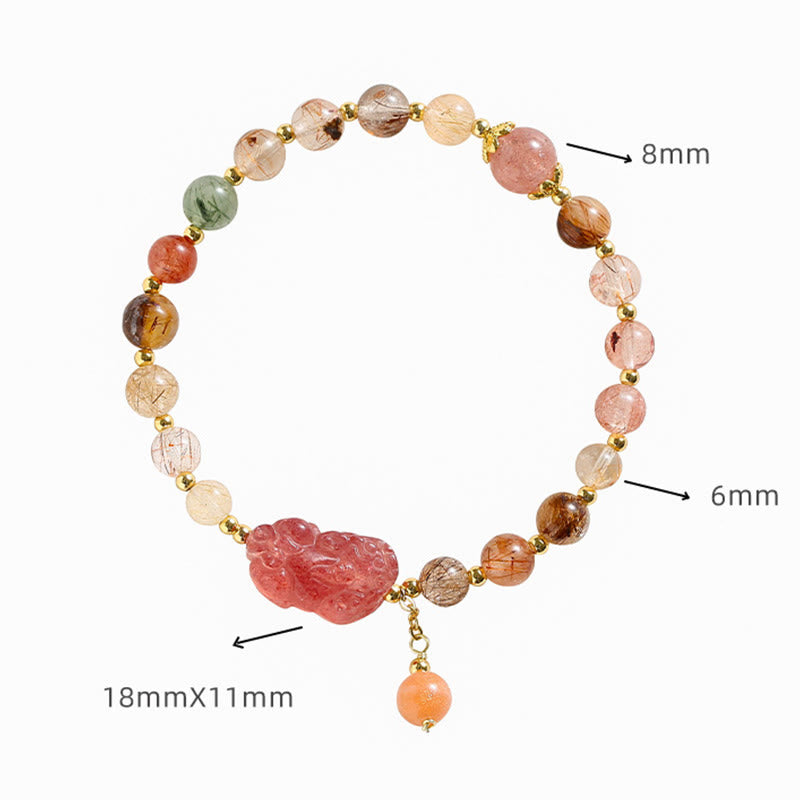 Pulsera de riqueza PiXiu de cuarzo fresa de cuarzo rutilado natural con Buddha Stones