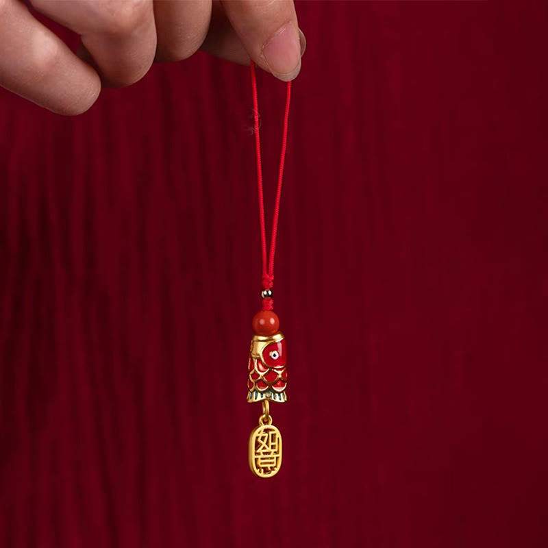 Buddha Stones, pez Koi, cinabrio que atrae la riqueza, deseo Ruyi, amuleto de suerte, decoración colgante para teléfono