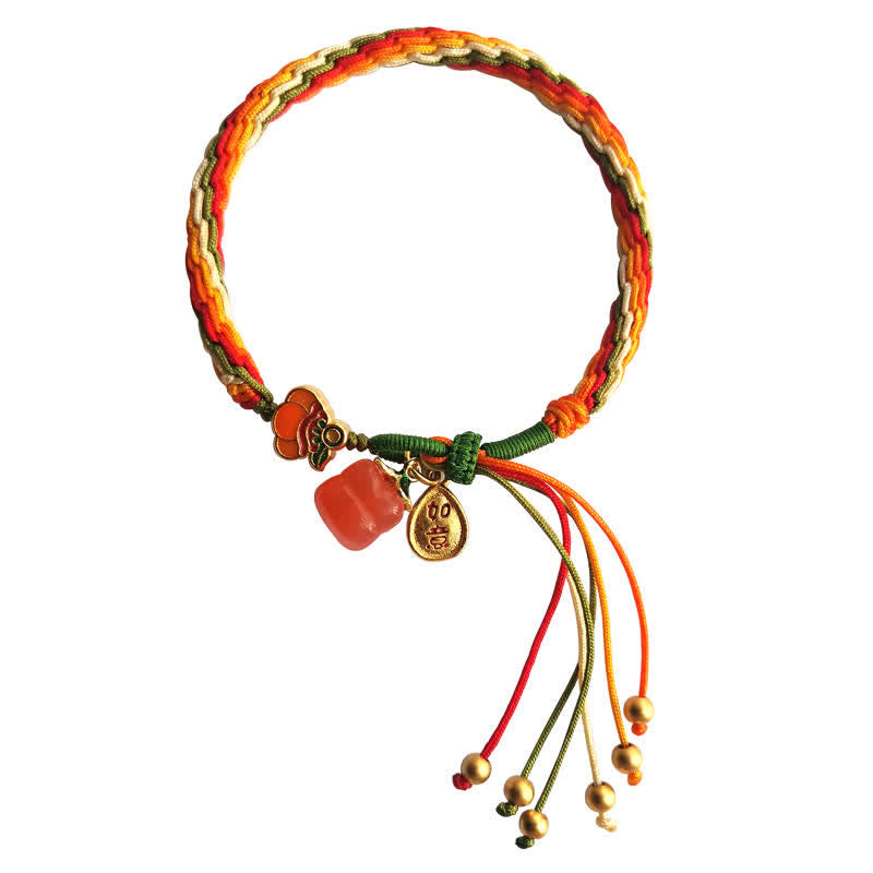Pulsera de cuerda trenzada con nudo de reencarnación, ágata roja caqui, Buddha Stones