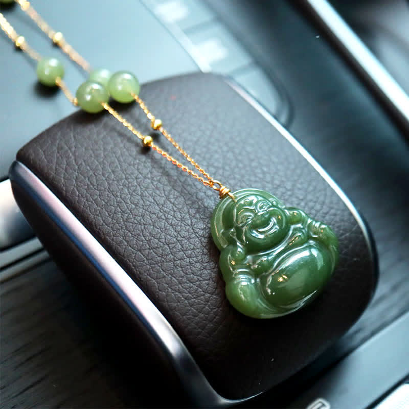 Colgante de cadena de cuentas con collar de la suerte de jade hetiano de Buda sonriente - image 2