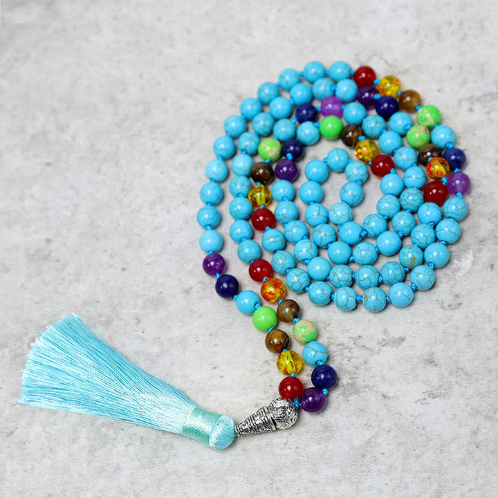 108 cuentas de turquesa Mala, collar de cuentas de oración para meditación y yoga