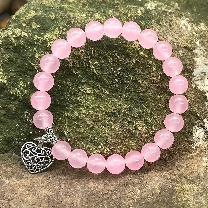 Pulsera elástica con dije de corazón de amor de la suerte con piedras preciosas naturales