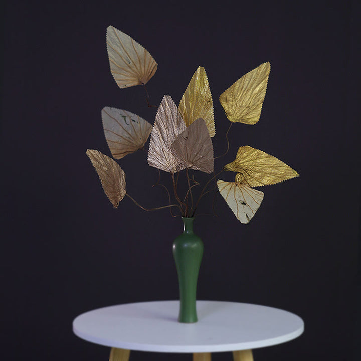 Ramo de plantas con tallo de hoja de loto triangular seco Natural, adornos para decoración del hogar