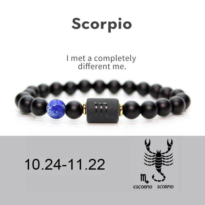 Pulsera Ajustable de Ónix Negro 12 Constelaciones del Zodíaco Buddha Stones
