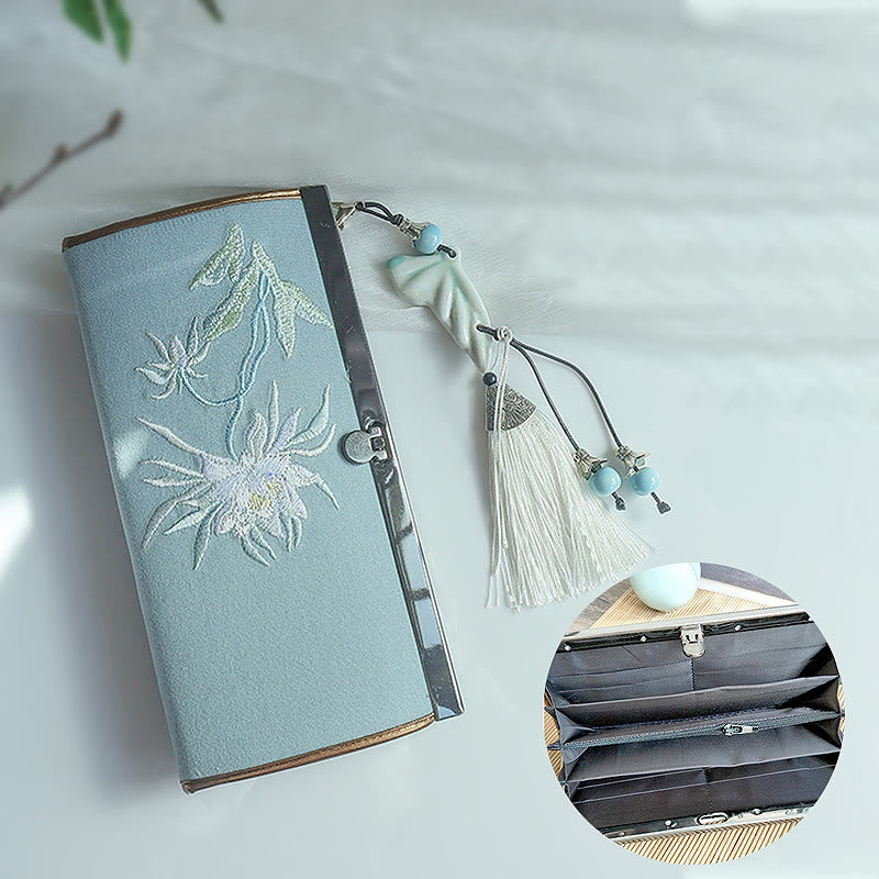 Monedero de compras con bordado de doble cara de bambú, flor de Buddha Stones , ciruela, flor de melocotón, tarjetero para efectivo de gran capacidad - image 1