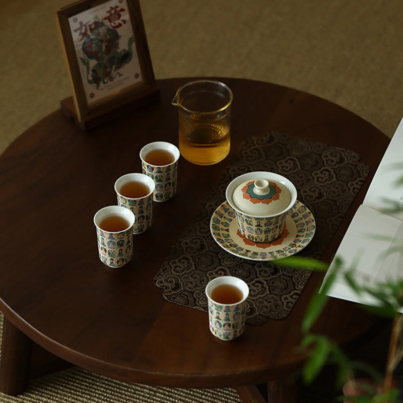 Buddha Stones Dunhuang Color mil Budas volando Apsaras patrón Gaiwan taza de té Kung Fu con tapa